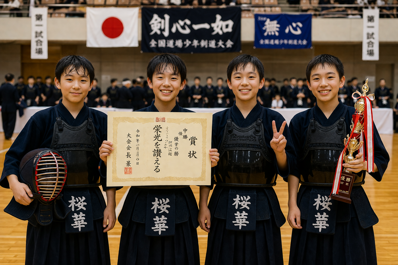 賞状を持った記念撮影
